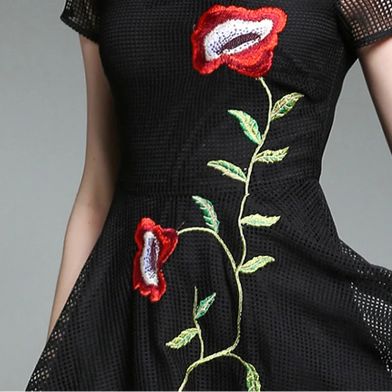 2017 лето dress женщины винтаж партия вышивка цветочница коротким рукавом свадебное