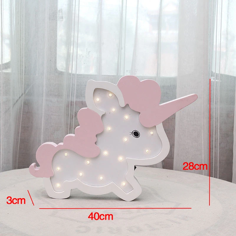 Настенное украшение ночник в форме единорога на батарейках светодиодные