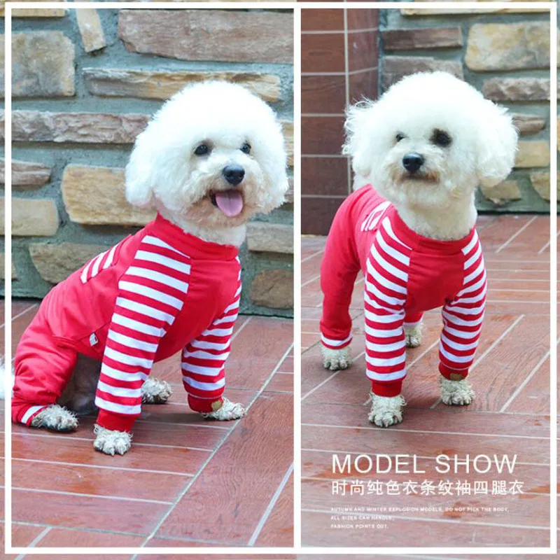 Мягкая Хлопковая пижама для маленьких собак полосатая одежда кошек зимний