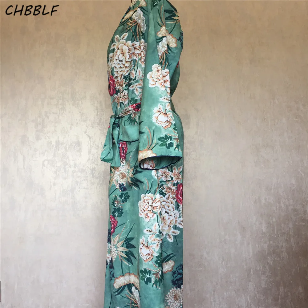 Новое весеннее кимоно с отложным воротником пальто принтом винтажное поясом