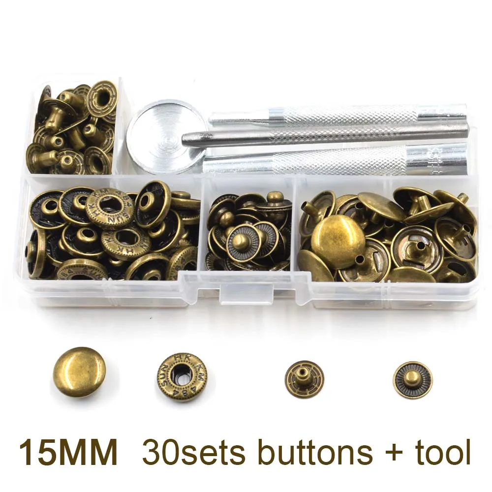 30 button and tool 30 компл./лот) 15 мм оснастки кнопки+ ручная установка инструмента. В коробке. Аксессуары DIY. Металлические кнопки. Джинсы. Декоративные пуговицы - Цвет: 30 button and tool