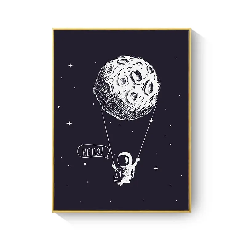 XY033D HAOCHU космическая сцена Луна украшение картина на черном холсте ракета стены искусства плакат мальчик спальня гостиная украшения дома - Цвет: XY033D