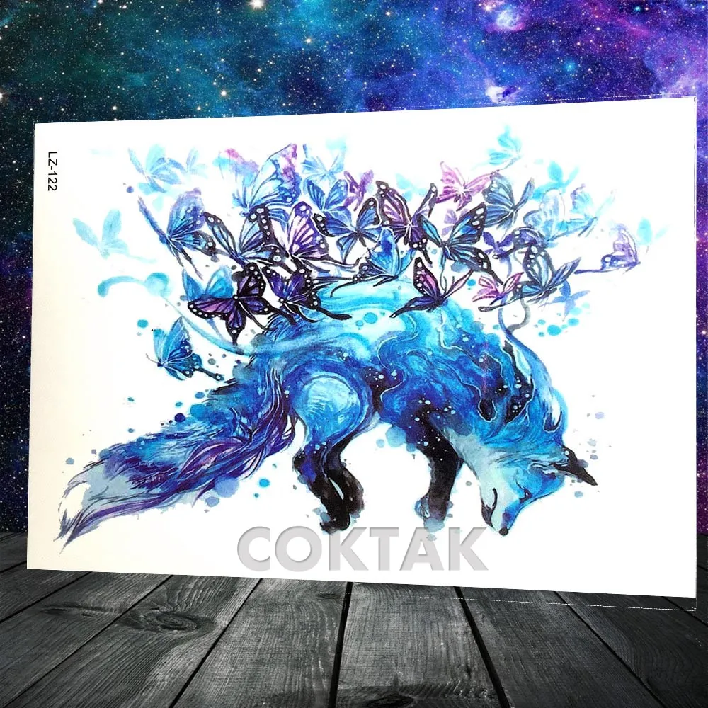 CLZ122 Black Tirbal Fox черная Геометрическая Цветочная татуировка, поддельные женские Временные татуировки, наклейка для девушек, боди-рука, планета, водонепроницаемая бумага для тату - Цвет: CLZ122