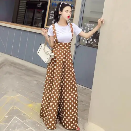 Женский комбинезон с широкими штанинами в английском стиле большие размеры лето