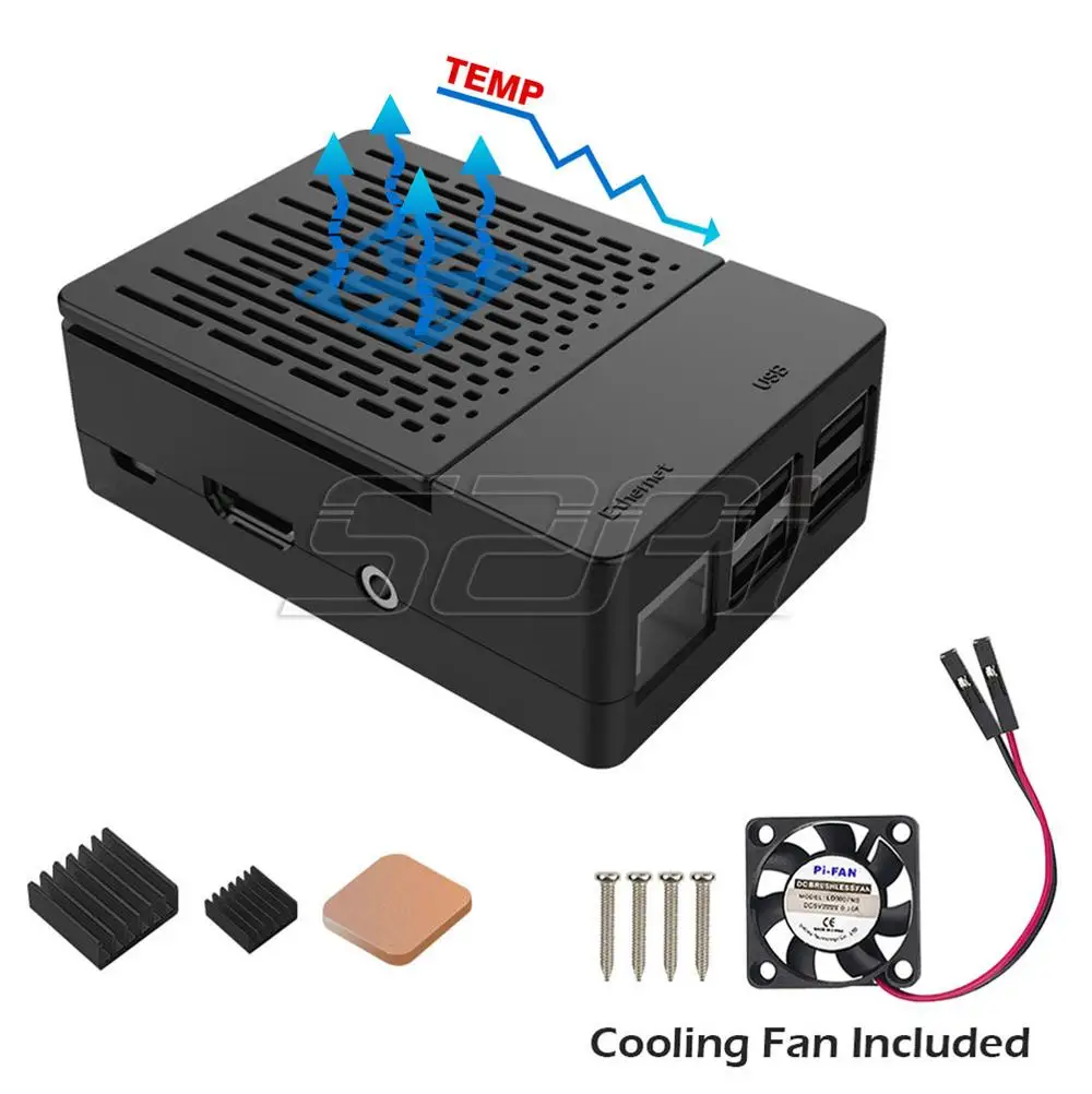 Black 52Pi ABS черный/белый цвет чехол Корпус крышка комплект с радиаторы и охлаждающим вентилятором для Raspberry Pi 3 Модель B+/3/2 Модель B - Цвет: Black