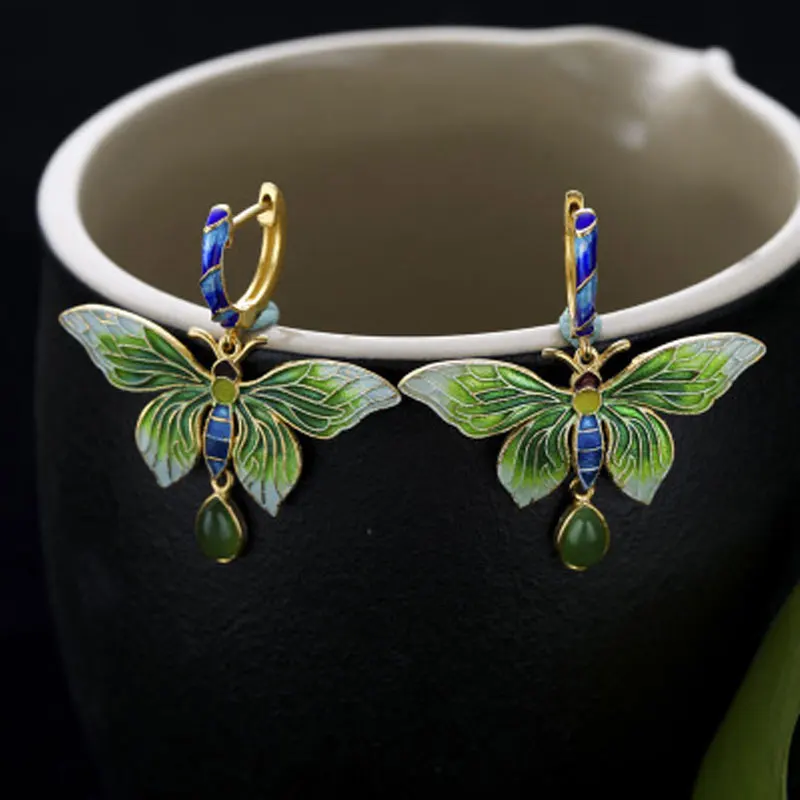 RADHORSE Jasper Earring Genuine 925 Sterling Silver Butterfly Modeling for Women Luxurious &amp Classic Style Fine Jewelry | Украшения и