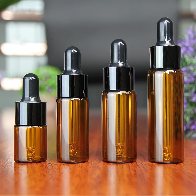 10pcs/lot 5/10/15/20ml Amber Glass Dropper Bottle With Black