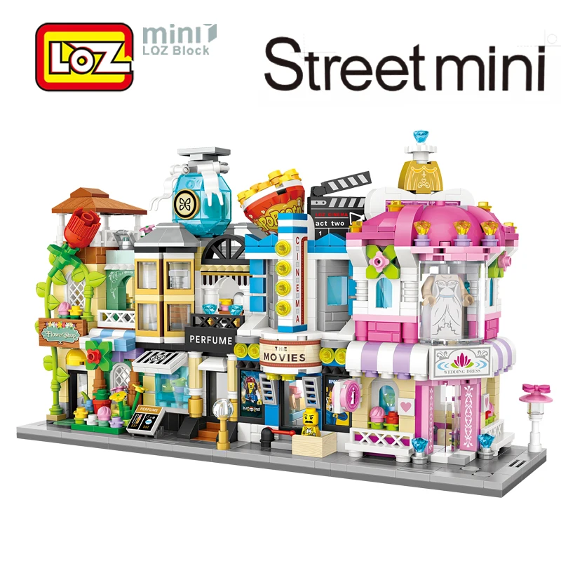 

LOZ Mini Street Profumeria Cinema Flower Wedding Dress Shop Mini Building Blocks Figure Toy For Ages 6+ Offical Authorized 10cm