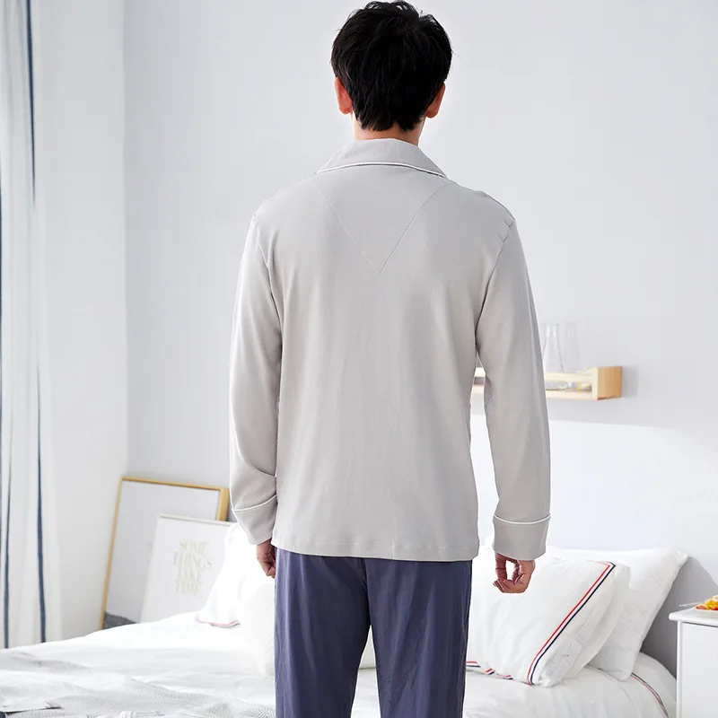 Весна и осень мужские хлопок с длинным рукавом пижамы классический отложной