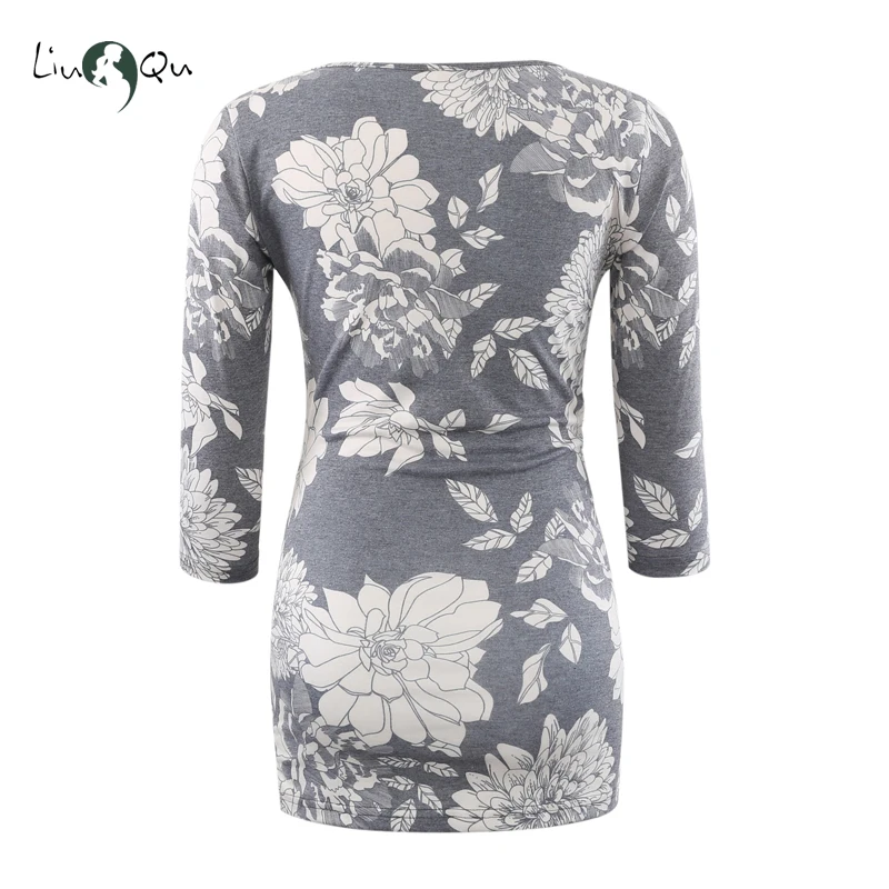 Цветочная блузка Одежда для беременных с оборками по бокам рукав три четверти