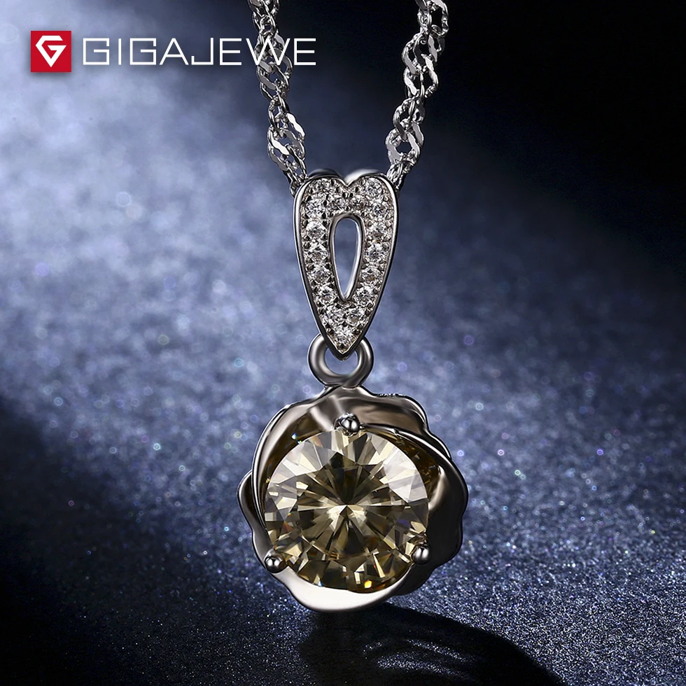 GIGAJEWE 1.5ct желтоватая круглая огранка Свободный Камень Муассанит ожерелье для серебряных ювелирных изделий