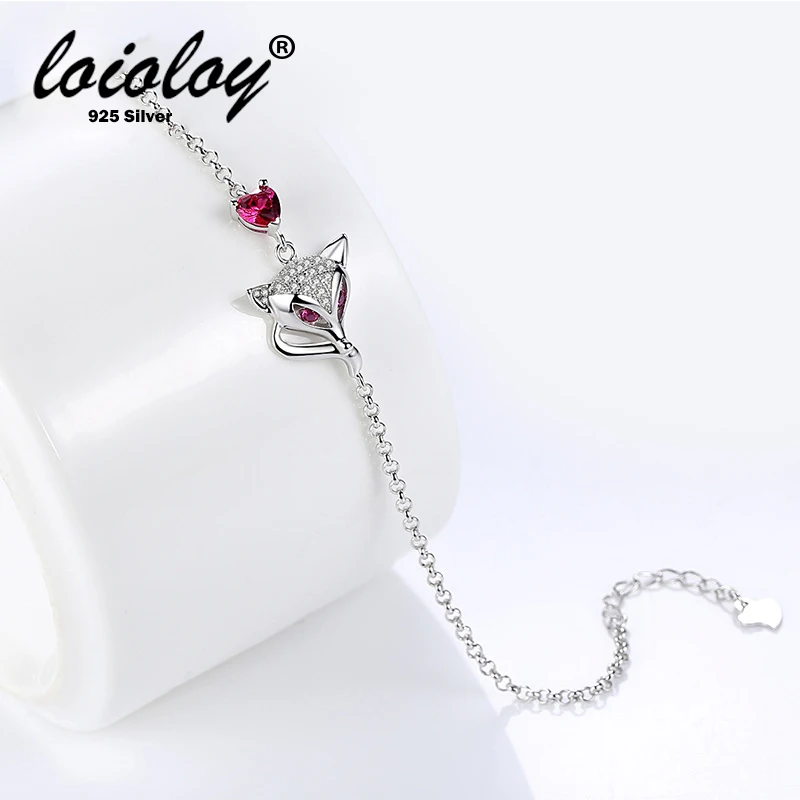 Loioloy 100% Серебро 925 пробы сексуальный браслет с лисой милый животными для женщин и