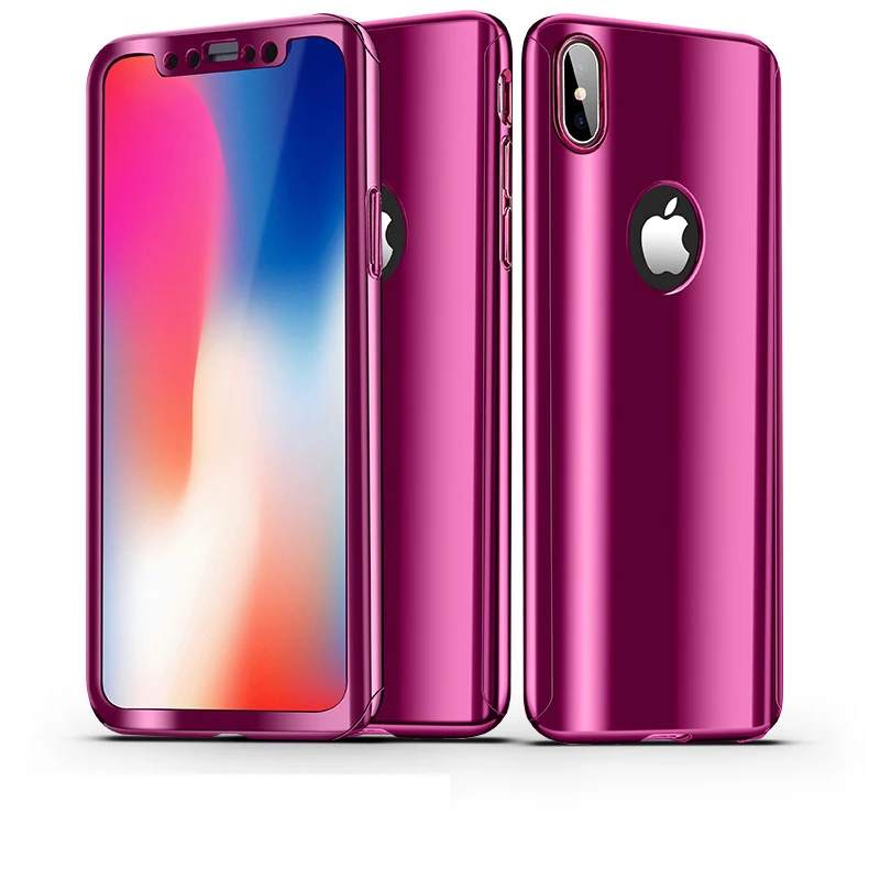 Purple Pink 360 Покрытие зеркальное полное покрытие для iPhone 7 чехол Роскошный для iPhone 6 6S 7 8 Plus Жесткий PC Coque для iPhone X XR XS Max чехол для телефона s - Цвет: Purple Pink