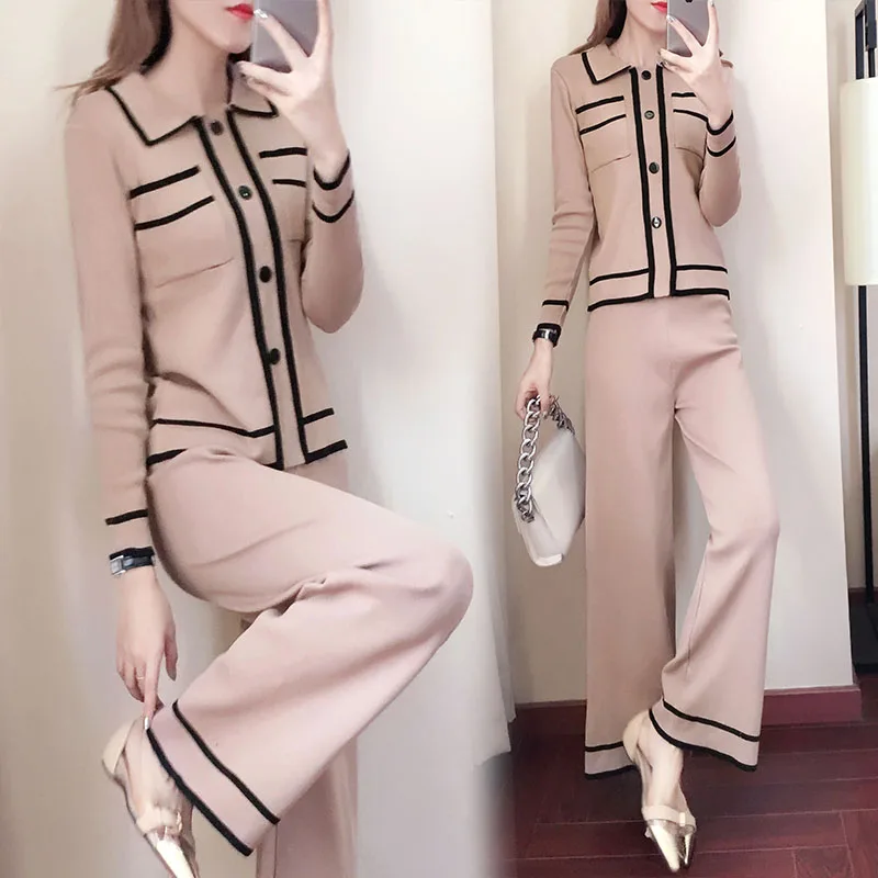 Осенний женский комплект одежды вязаные костюмы из двух предметов свитер с