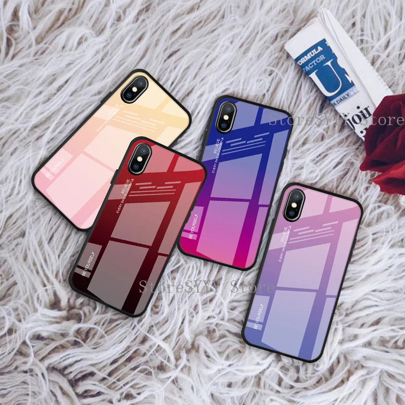 Чехол из закаленного стекла для Apple iphone XR XS MAX X 7 Plus 6 6s 8Plus анти-осенняя синяя Аврора