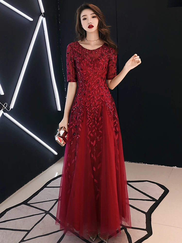 Weiyin, Длинные вечерние платья, Robe De Soiree, сексуальные, Роскошные, винно-красные, с блестками, для официальных вечеринок, платье с помпонами, WY1134