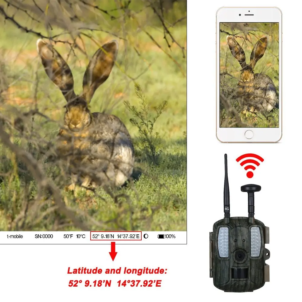 Водонепроницаемая беспроводная фотоловушка с ночным видением IP66 4G GPRS/MMS/SMTP GPS 12 МП