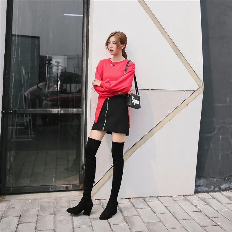 2019 г. Женские блестящие флоковые ботинки на низком каблуке молнии высокие сапоги