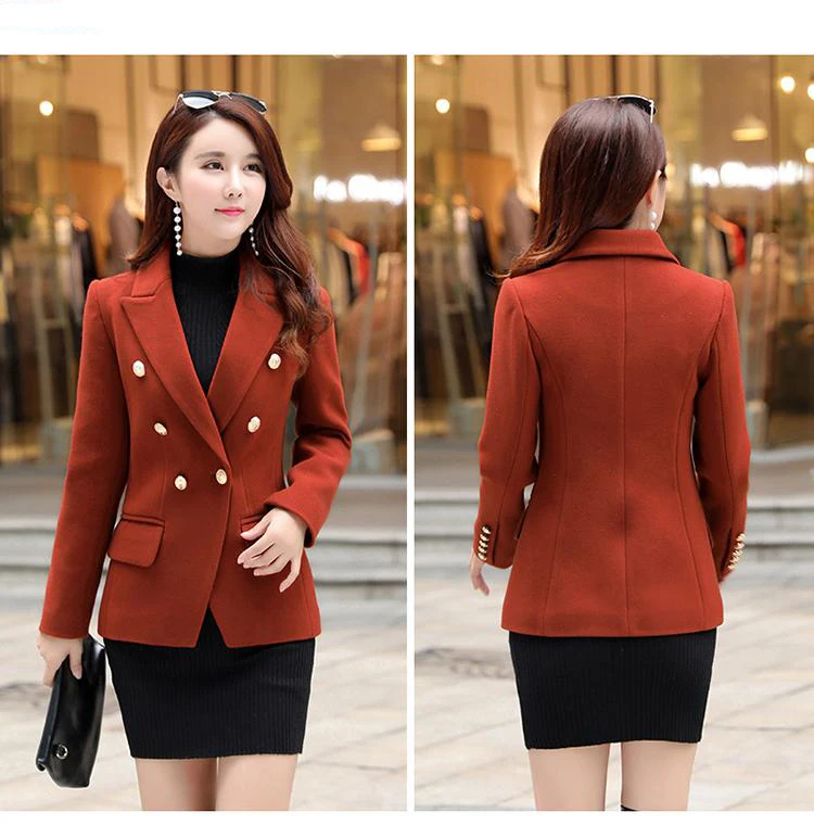 Весна осень Женский высококачественный модный черный двубортный шерстяной