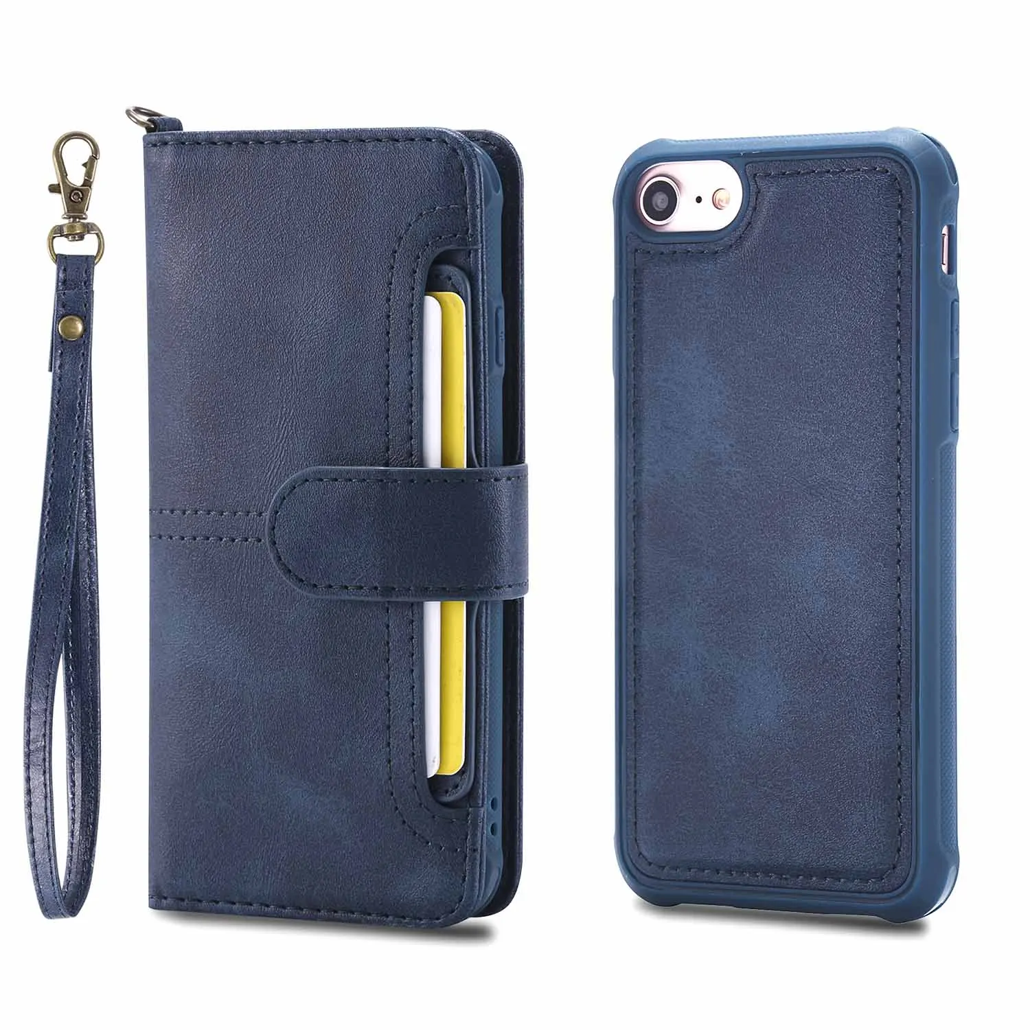 dark blue Для iPhone 8 Plus чехол-кошелек 2 в 1, отделение из искусственной кожи, Магнитный чехол-книжка с откидной крышкой и отделением для карт, чехол-подставка для iPhone 7 Plus - Цвет: dark blue