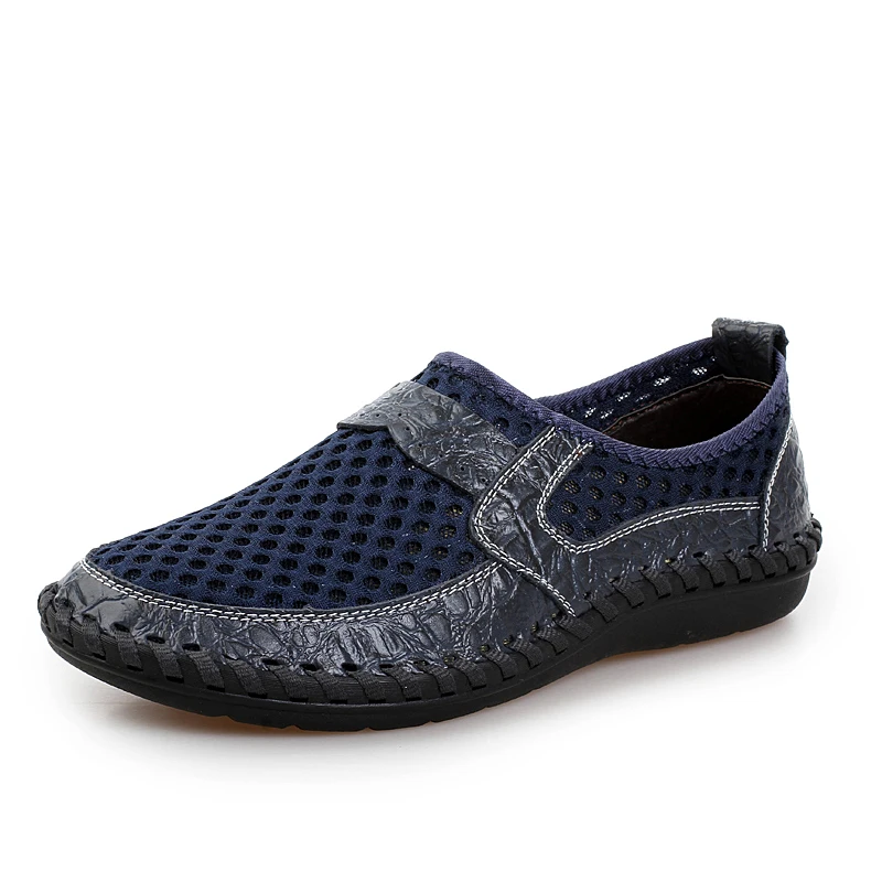 2020 Summer Breathable Mesh Shoes Mens Casual Genuine Leather Slip On Brand Fashion Man Comfortable Loafers | Обувь