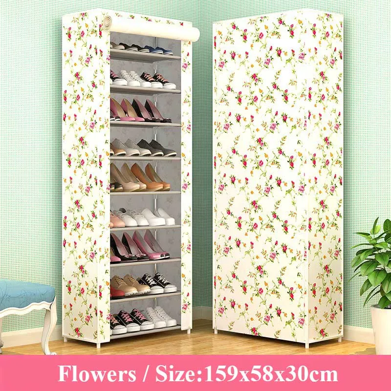 Flower 10 слоев нетканого материала обувной стеллаж DIY сборка хранения обуви шкаф стоящий пылезащитный домашняя обувь Органайзер Shlef мебель - Цвет: Flower