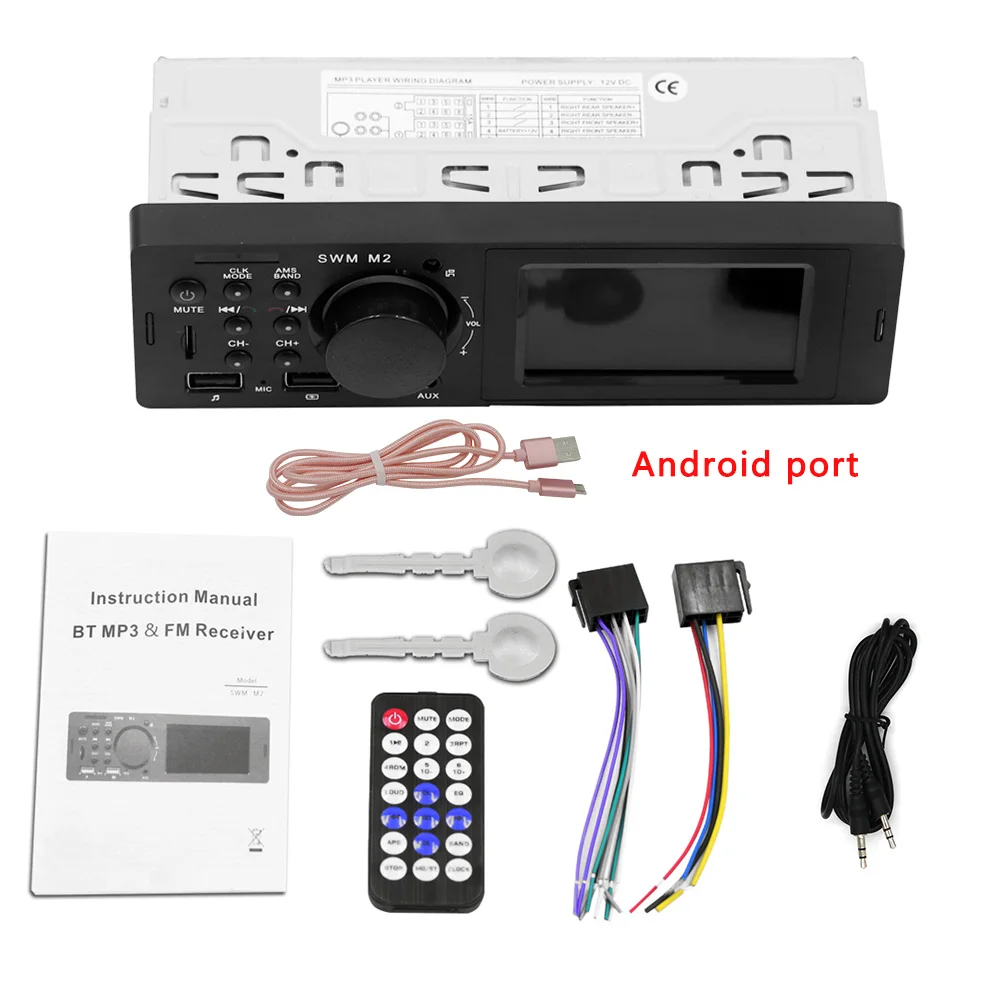 Android port cable Автомобильный радиоприемник Bluetooth Авторадио 12 в автомобильный стерео радио FM Aux вход приемник зарядка SD USB In-dash 1 din автомобильный MP3 мультимедийный плеер - Color: Android port cable