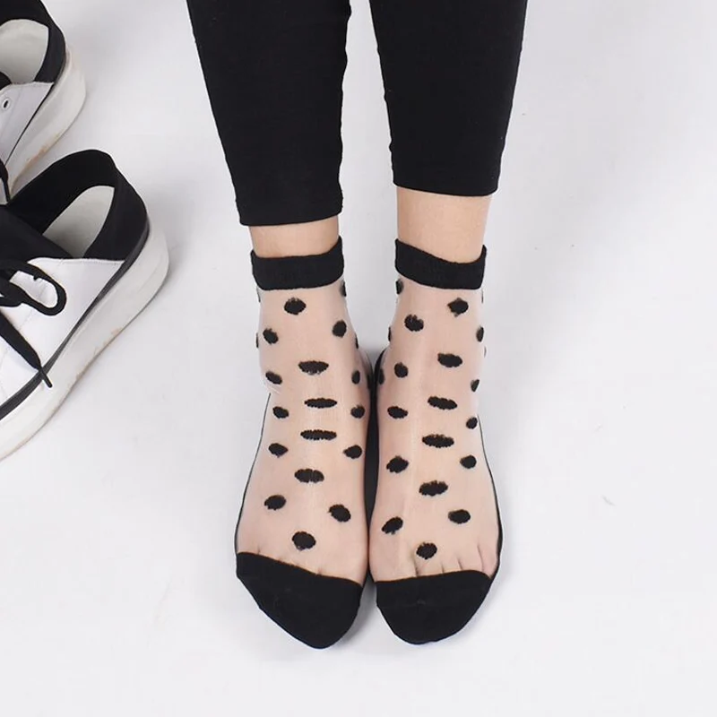ZZIYEETTM 1 Pair Sexy Lace Mesh Fishnet Socks Women Ultrathin Transparent Crystal Silk Elastic Ankle Short | Женская одежда