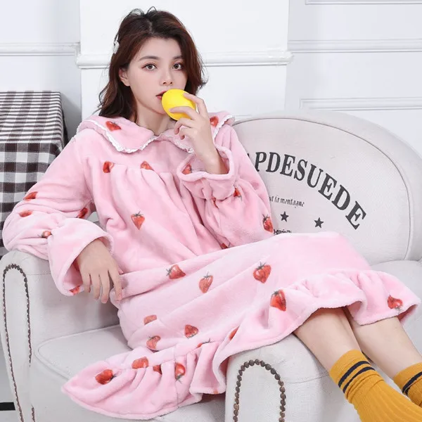 

Fdfklak pink women nightwear night dress nighties for women sleepwear long nightgowns flannel new winter nightdress M-XXL Q1511