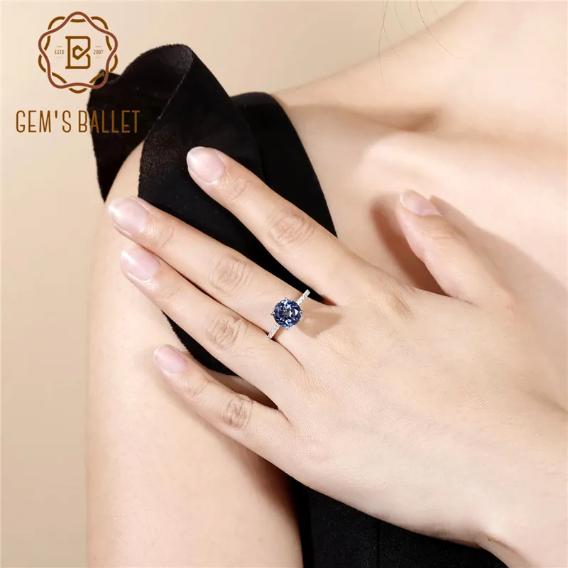 Gem's Ballet 2.73Ct натуральный иолит синий мистик кварц простое кольцо 925 пробы серебряные обручальные кольца для женщин хорошее ювелирное изделие