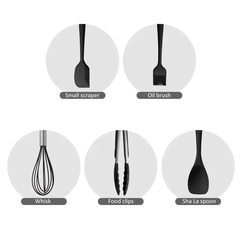 10 pcs Silicone Kitchen Utensil Set Durable Ladle Spatula Scraper Whisk Pasta Spoon Spoonula Food Clip Cooking Tool | Дом и сад