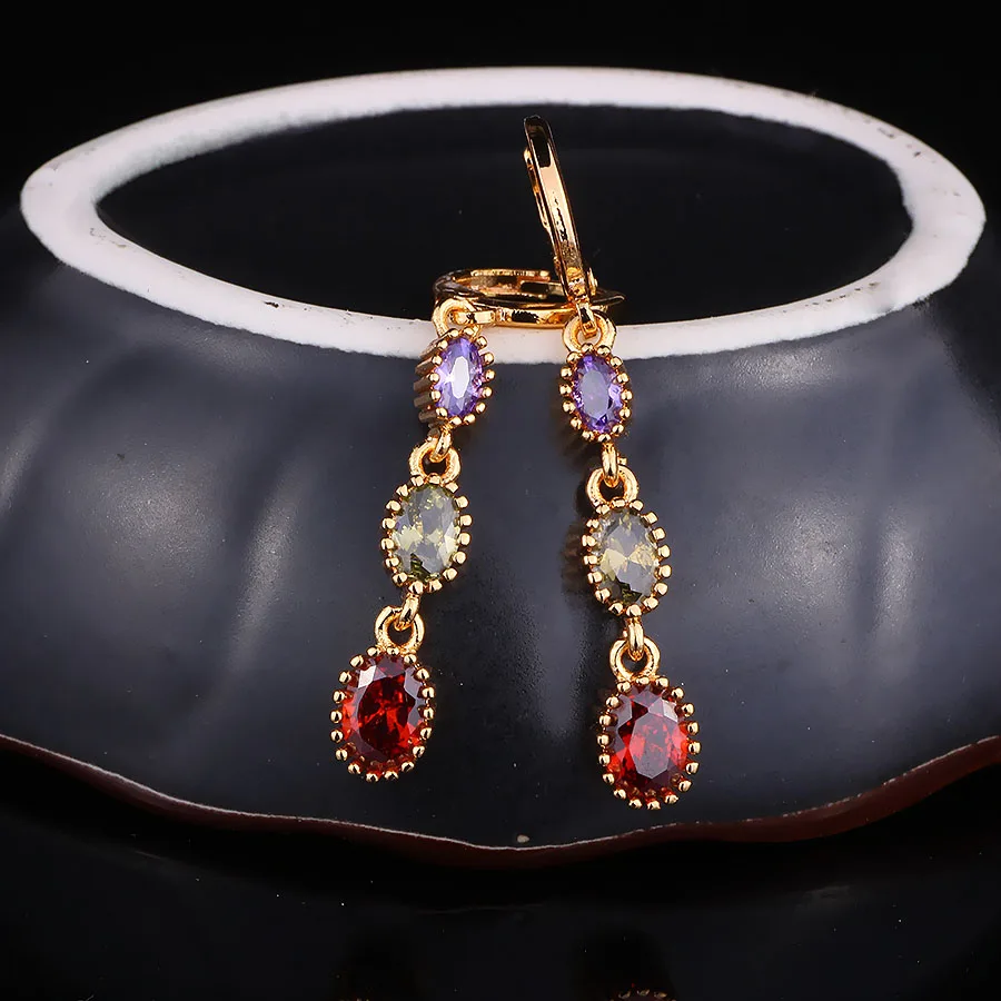 FARLENA Jewelry Round Shape Drop Earrings Inlay with Multicolor Zircon Crystal Long for Women Wedding Accessory | Украшения и