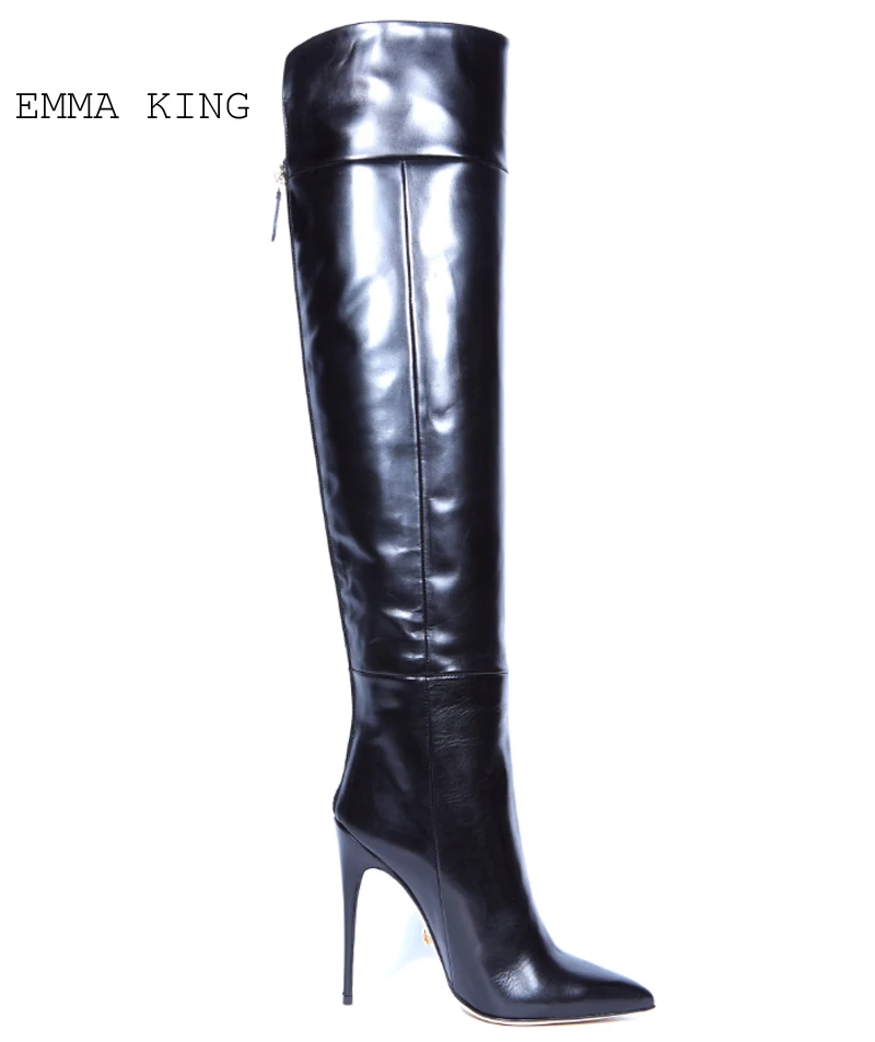New Women Over The Knee Boots Leather Pointed High Heel Zipper Thigh High Boots Fashion2019 Winter Shoes Woman Sexy Ladies Shoes