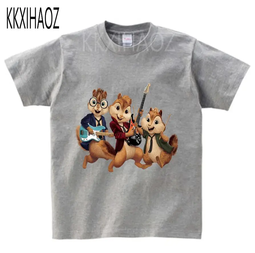 gray childreT-shirt Куртки «Элвин и Бурундук», красная хлопковая футболка, коллекция года, Детская летняя одежда с короткими рукавами, одежда для мальчиков и девочек NN - Цвет: gray childreT-shirt