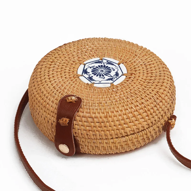 Boho ротанга сумка через плечо с регулируемый кожаный ремень для хранения, сумки для макияжа, органайзер, Тото многоцелевой Для женщин Сумки