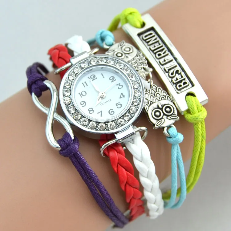 Женские модные вязаные часы браслет из искусственной кожи с восьмисовой