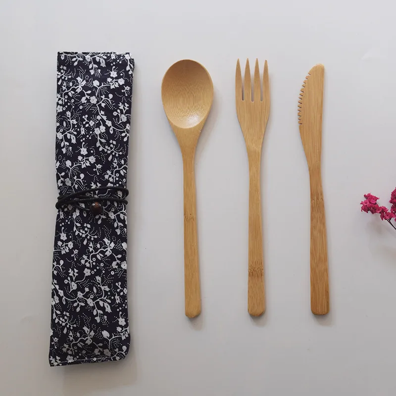 

three pieces of bamboo knife and fork spoon set adult Japanese style bamboo jam knife and fork new tableware small wooden spoon