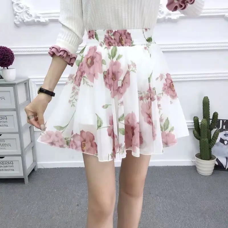 Женская мини-юбка с высокой талией уличная шифоновая юбка в Корейском стиле
