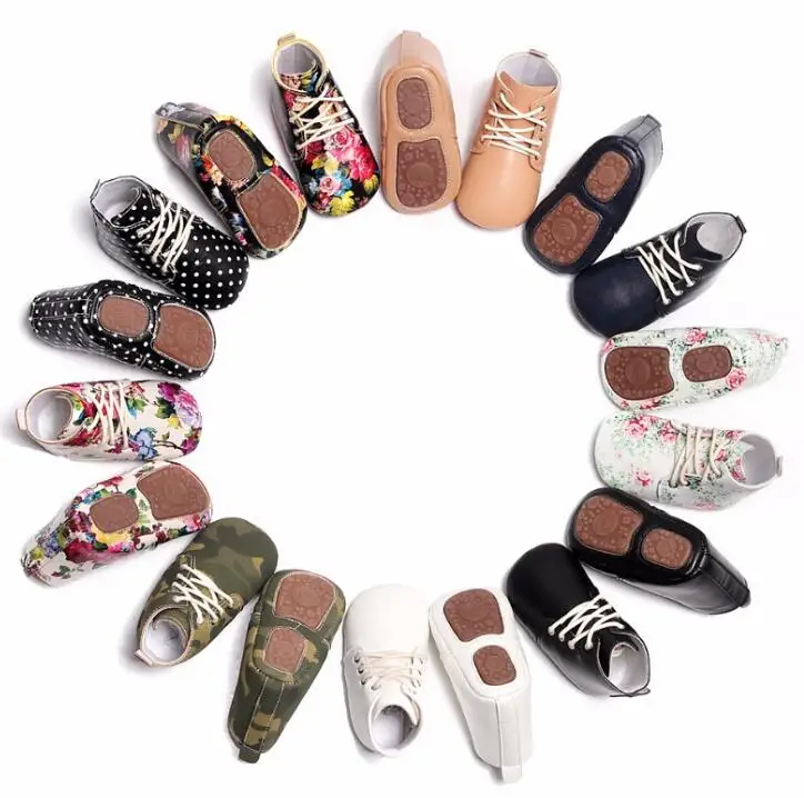 

2019 New Lace Up Spring Shoes Artificial PU Leather High Top Infant Baby Boots Handmade Moccasins