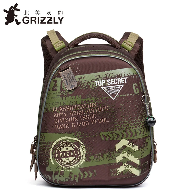 Детские школьные сумки GRIZZLY, водонепроницаемые нейлоновые ортопедические рюкзаки для мальчиков, с рисунком автомобиля, на молнии, Mochila Infantil