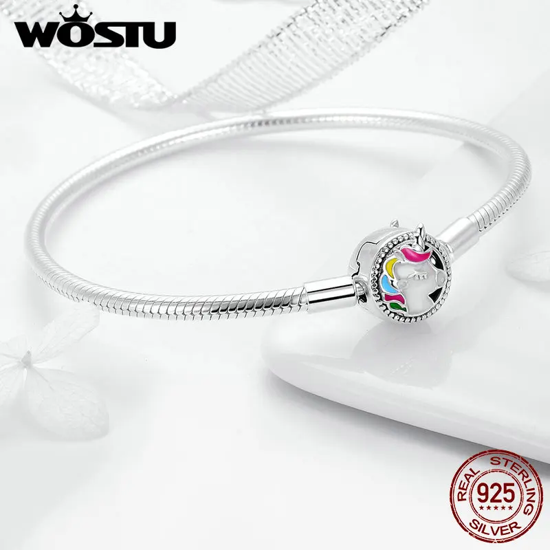 WOSTU высокого качества Настоящее серебро 925 проба Licorne браслет для женщин подходит бренд DIY браслет из бисера ювелирные изделия DXB083