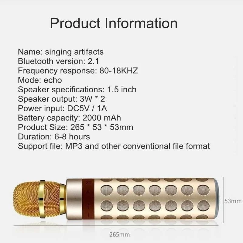 Беспроводной bluetooth караоке микрофон. Портативный караоке микрофон с динамиком. С светодиодной подсветкой