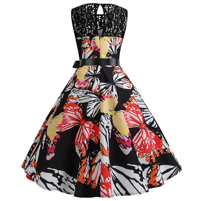 Red Elegant Party Dress Women Summer Lace Vintage Dress Vestidos 50s 60s Rockabilly Swing Dress Casual Plus Size Midi Dresses