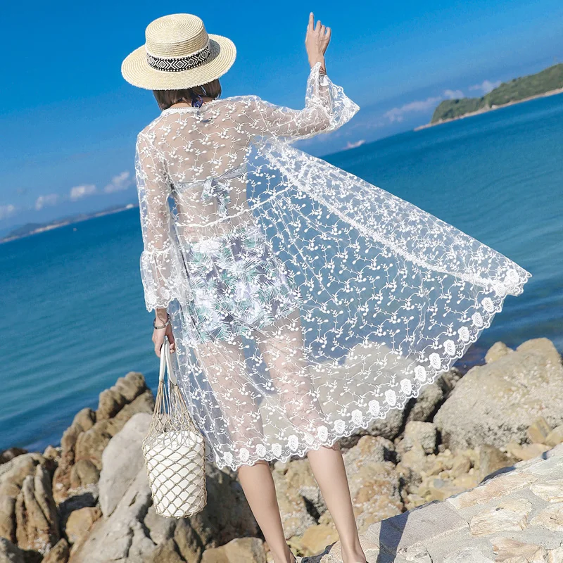 Летнее платье с длинным рукавом Солнце Защита Костюмы Для женщин длинная рубашка