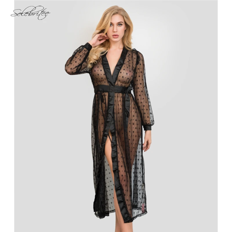 Selebritee женская ночная рубашка комплект с сеткой кружевное кимоно длинными