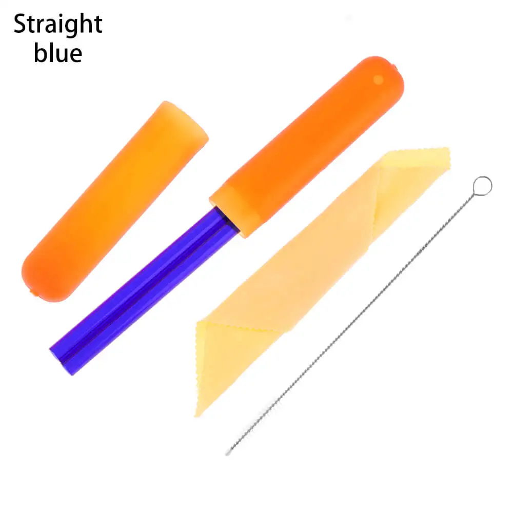 Многоразовые термостойкие Экологичные стеклянные соломинки для воды с чистящей щеткой пластиковая коробка барные соломинки инструмент - Цвет: blue-Straight