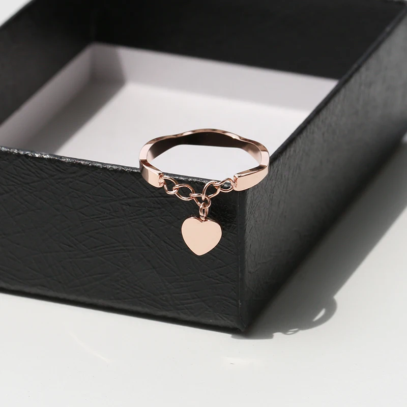 

YUN RUO New Arrival INS Heart Pendant Ring Rose Gold Color Fashion Titanium Steel Jewelry Wedding Birthday Gift Woman Never Fade