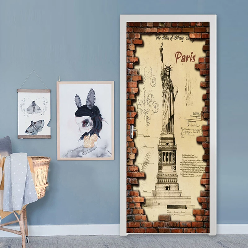 Дверная наклейка сделай сам ретро Богиня Свободы ПВХ самоклеящаяся настенная