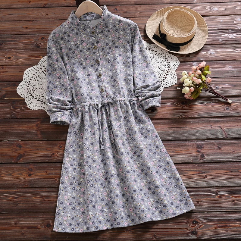 Женское теплое мягкое зимнее платье с цветочным принтом Новое поступление