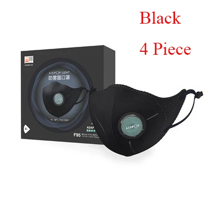 black 4 шт. Xiaomi AirPOP фильтр Маска 98.2% PM 2,5 с вентиляционным клапаном долговечная анти-Дымчатая комфортная маска для лица 2 цвета - Цвет: black